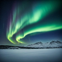Northern Lights over snowy landscape in Russia